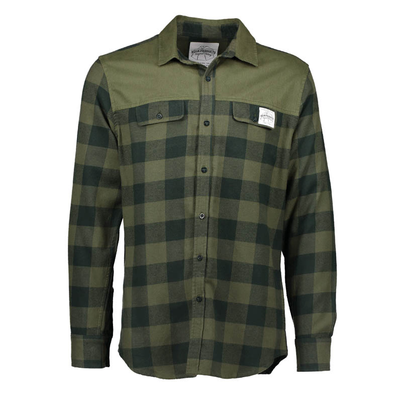 Flanelová košile AQUA - Long Sleeve Green Check Flannel Shirt