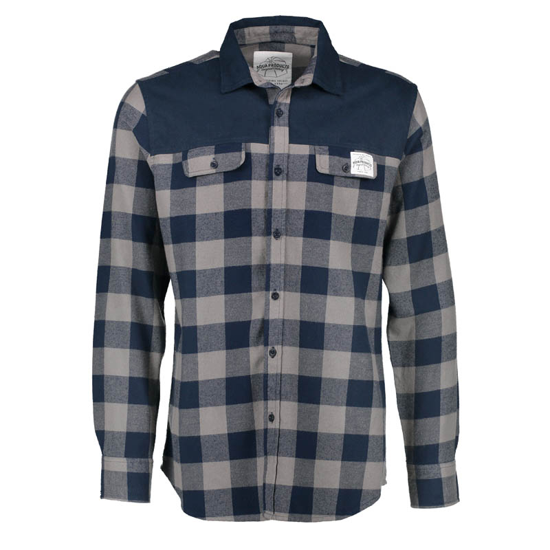 Flanelová košile AQUA - Long Sleeve Blue Check Flannel Shirt