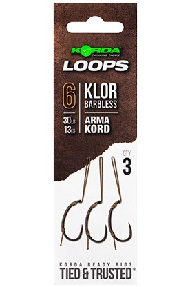 Korda Návazec Loop Rigs Klor Barbless 30lb, 3ks