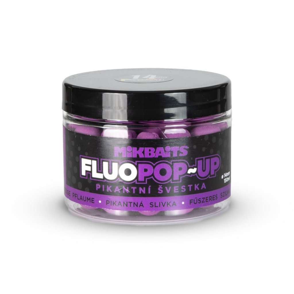 Mikbaits Plovoucí fluo boilie - Pikantní švestka 150ml