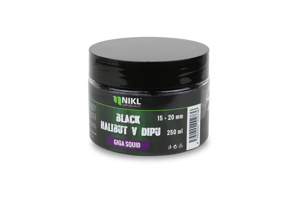 Nikl Black halibut pelety v dipu Giga Squid 250g