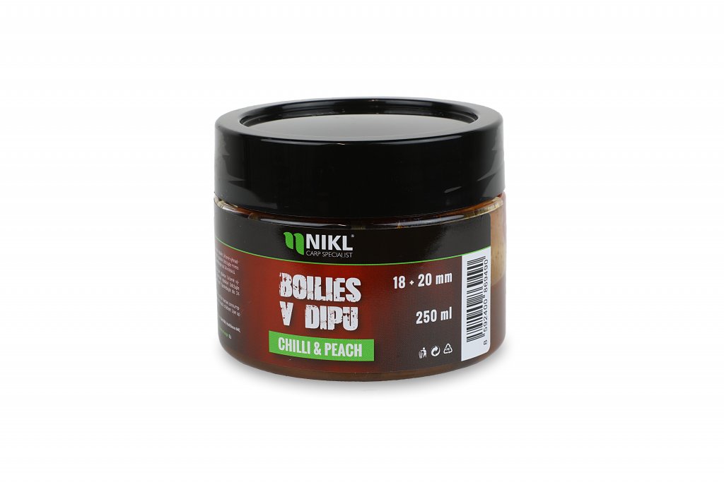 Nikl Boilies v dipu Chilli & Peach - 18+20mm, 250g