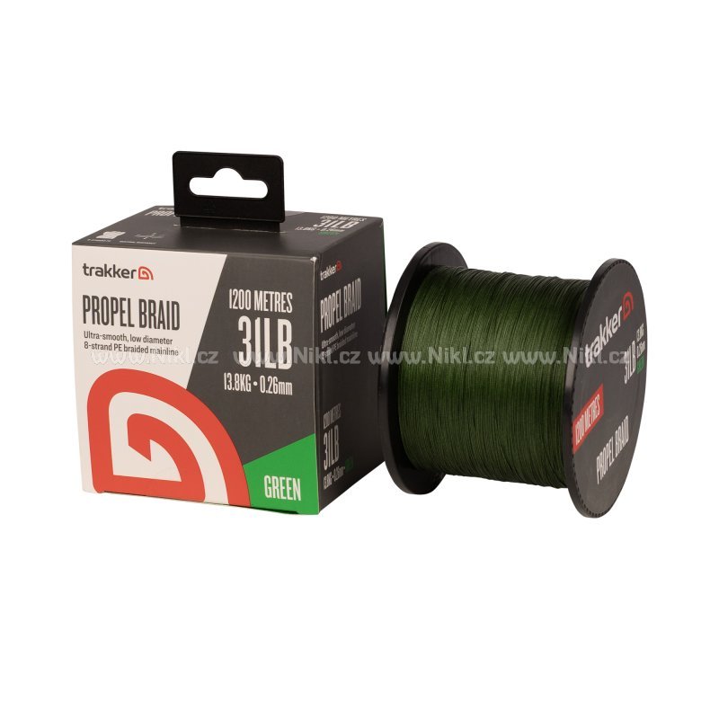 Trakker Kmenová pletená šňůra Propel Braid 0,26mm, 31lb, 1200m, Green