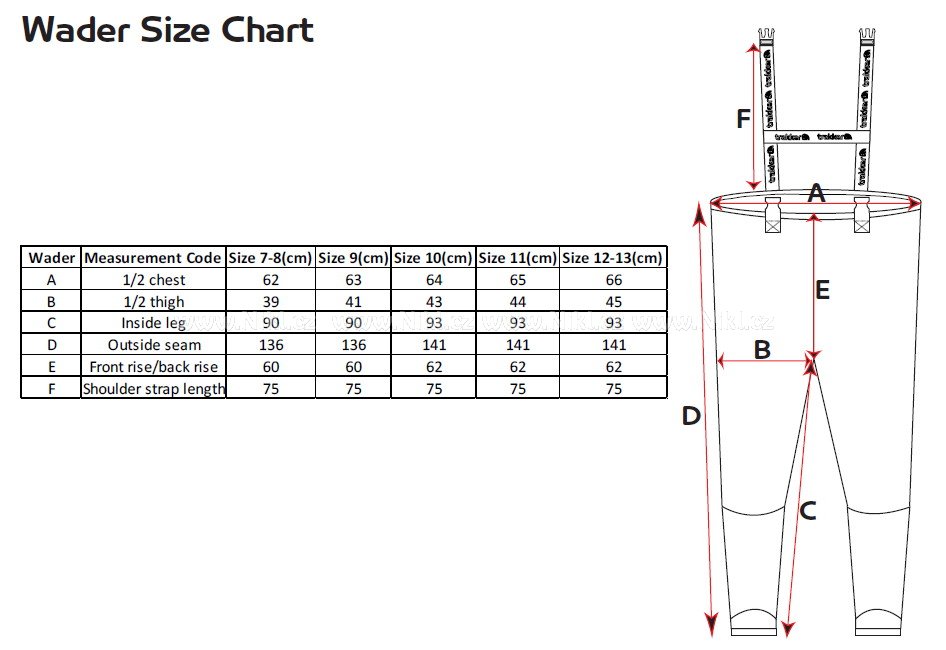 Bone Dry Waders Size Chart