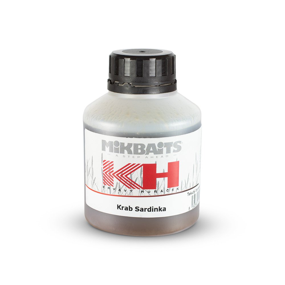 Mikbaits Krvavý Huňáček booster Krab Sardinka 250ml