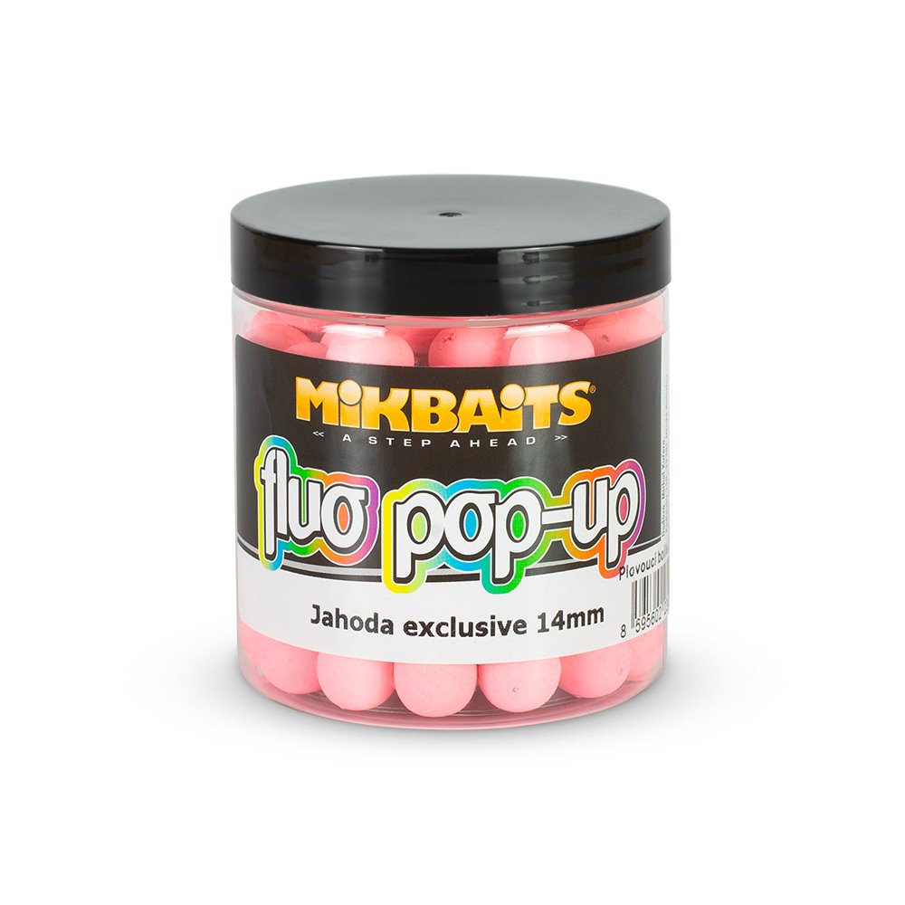 Mikbaits Plovoucí fluo boilie Jahoda exclusive 14mm, 250ml