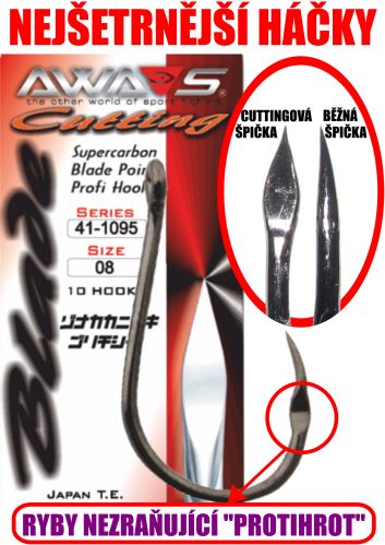Awashima Háčky Cutting Blade 1095 Black Nickel vel.8, 10ks