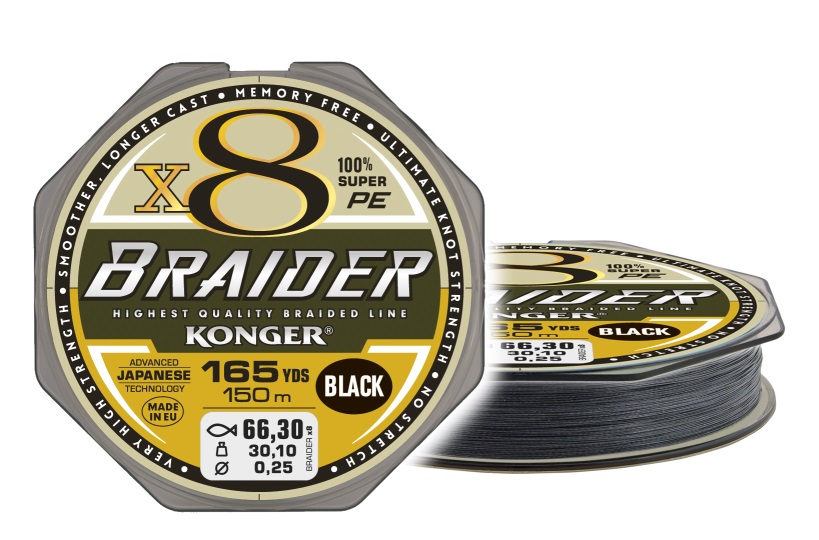 Konger Splétaná šňůra Braider X8 Black 150m 0,10mm